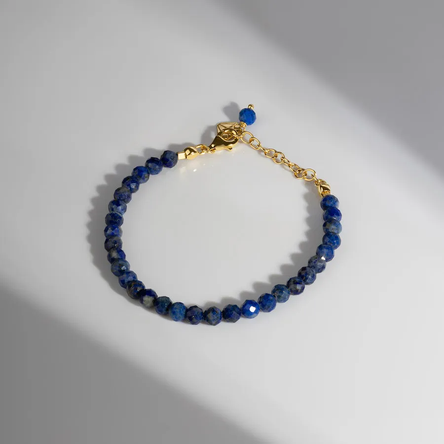 Lapis Lazuli 4mm Moonstone Gold Beaded Bracelet