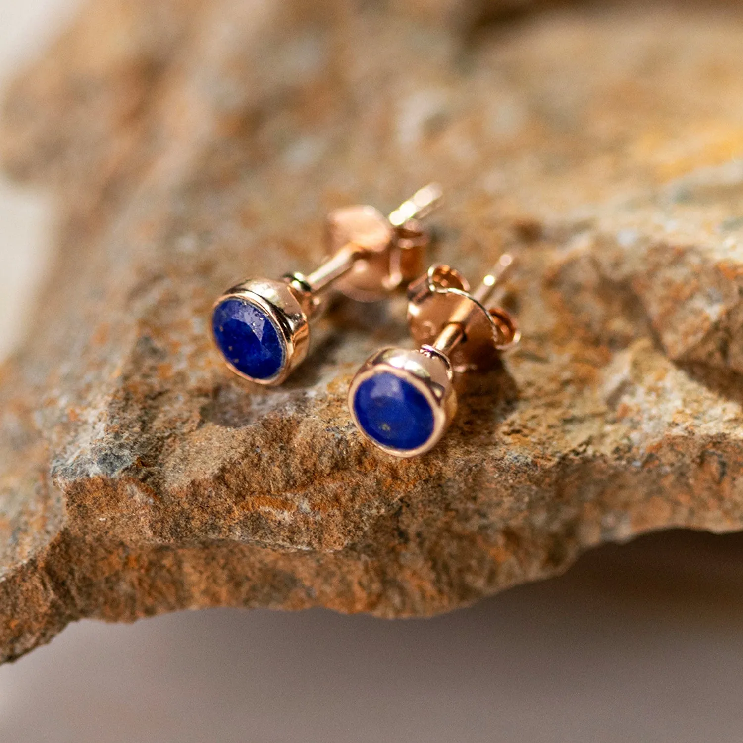 Lapis Lazuli Mini Stud Earrings Rose Gold September Birthstone