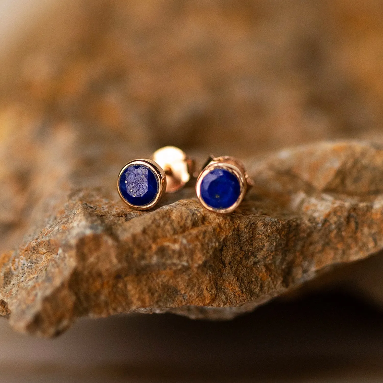 Lapis Lazuli Mini Stud Earrings Rose Gold September Birthstone
