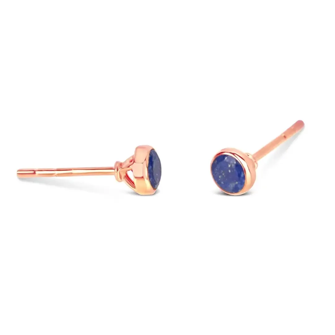 Lapis Lazuli Mini Stud Earrings Rose Gold September Birthstone