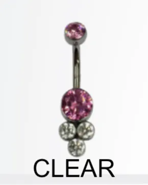LeRoi Bijoux Pyramid Cluster Navel Bar in Titanium with Clear Swarovski Gems
