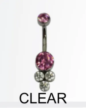 LeRoi Bijoux Pyramid Cluster Navel Bar in Titanium with Clear Swarovski Gems