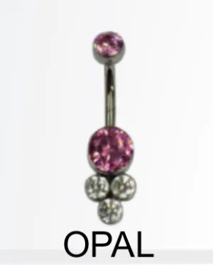 LeRoi Bijoux Pyramid Cluster Navel Bar in Titanium with White Opal