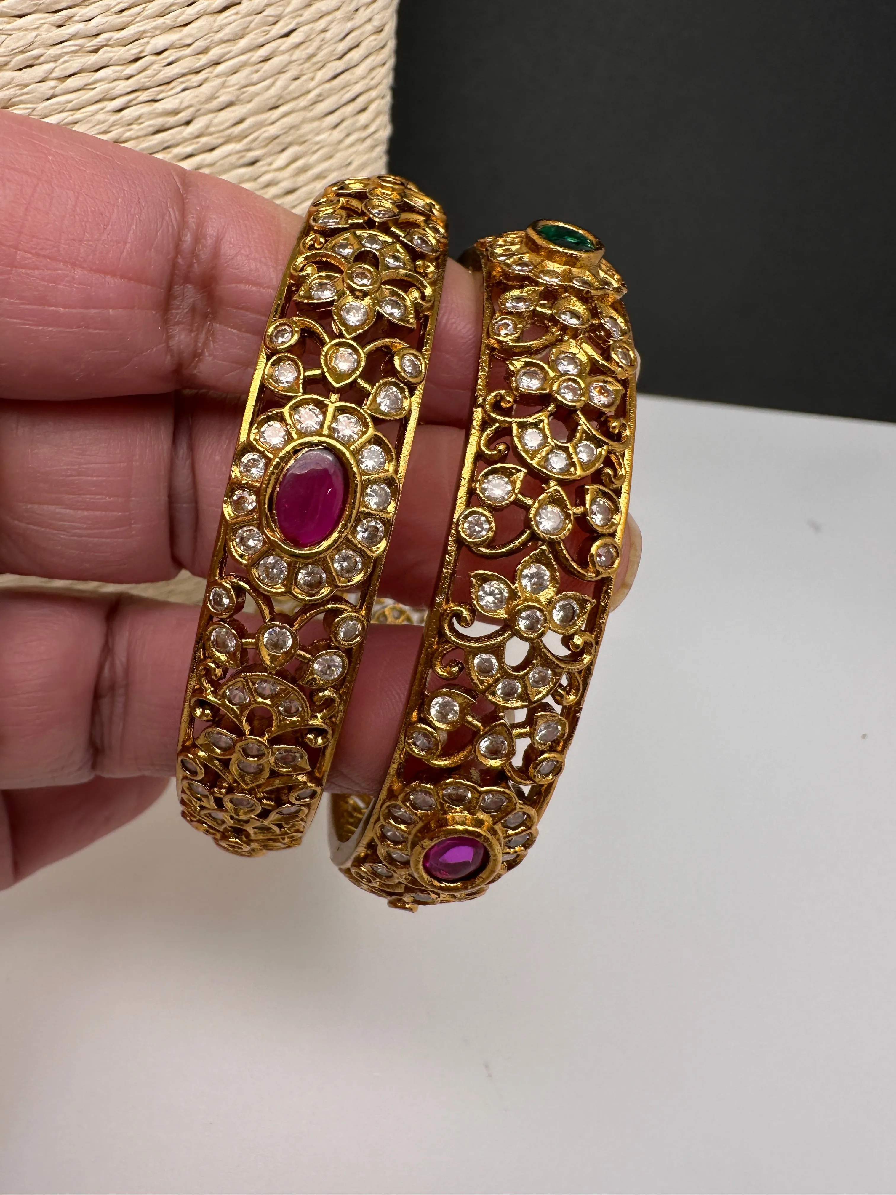 Matte Multi Red Green CZ Bangles