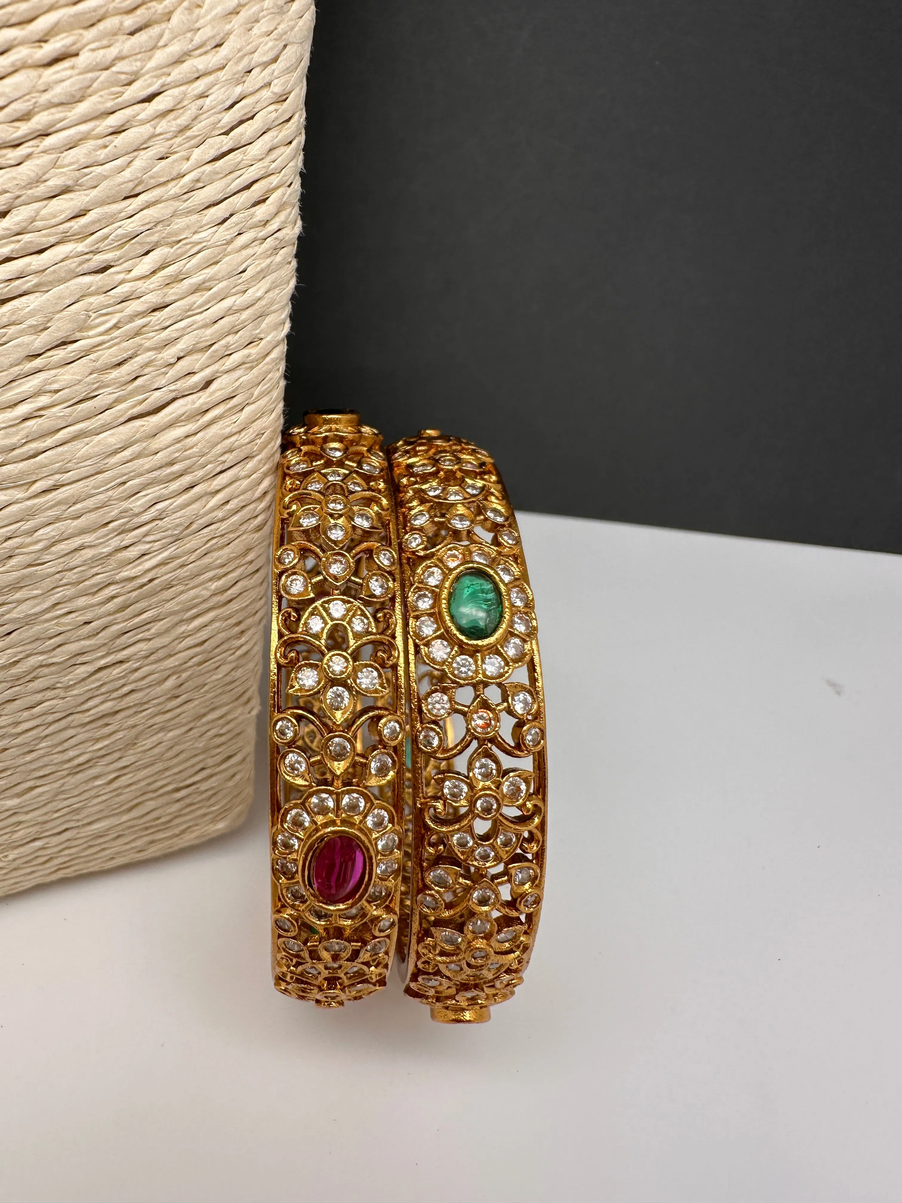 Matte Multi Red Green CZ Bangles
