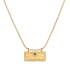 May Emerald Sunburst Birthstone Tablet Necklace