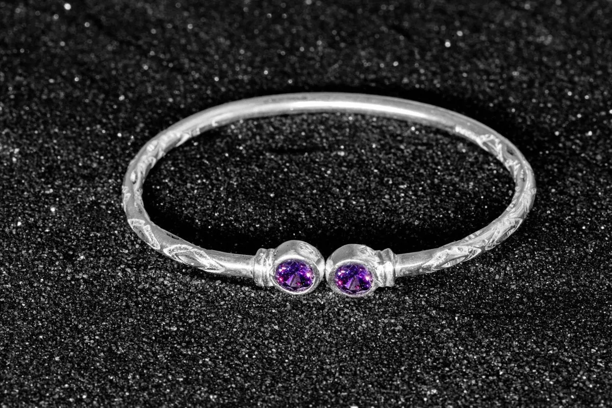 Medium Bangle with Synthetic Amethyst February Birthstone