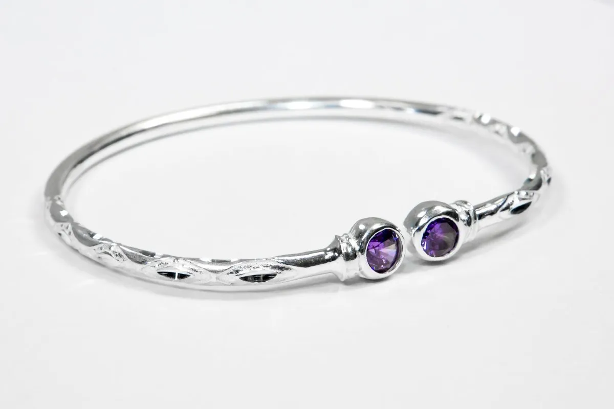 Medium Bangle with Synthetic Amethyst February Birthstone