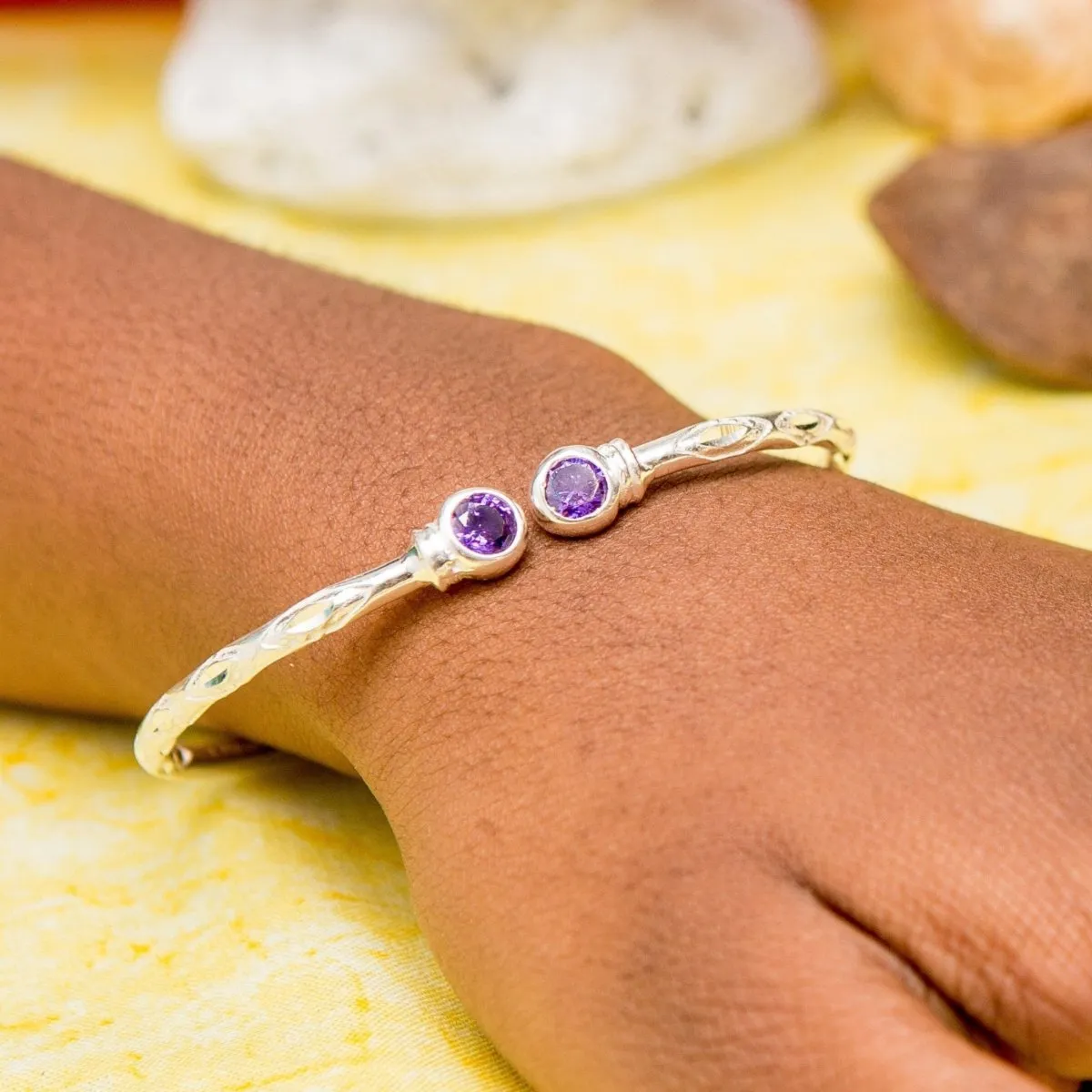 Medium Bangle with Synthetic Amethyst February Birthstone