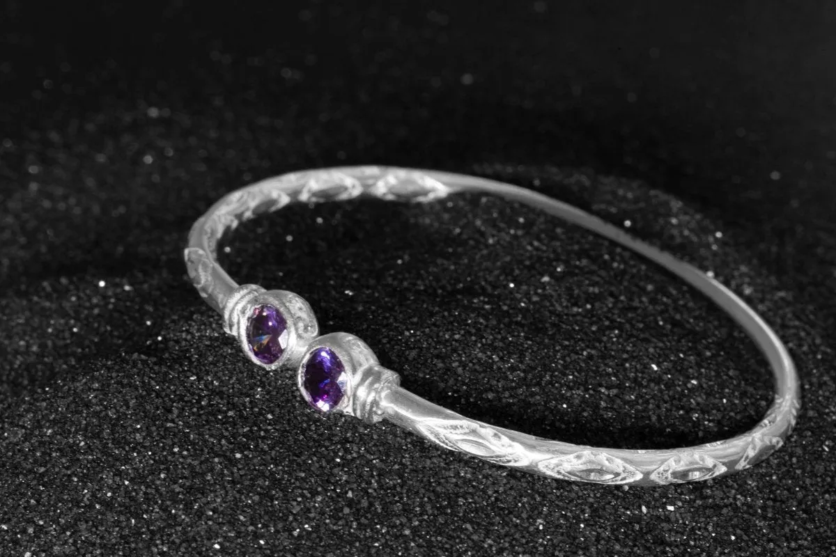 Medium Bangle with Synthetic Amethyst February Birthstone