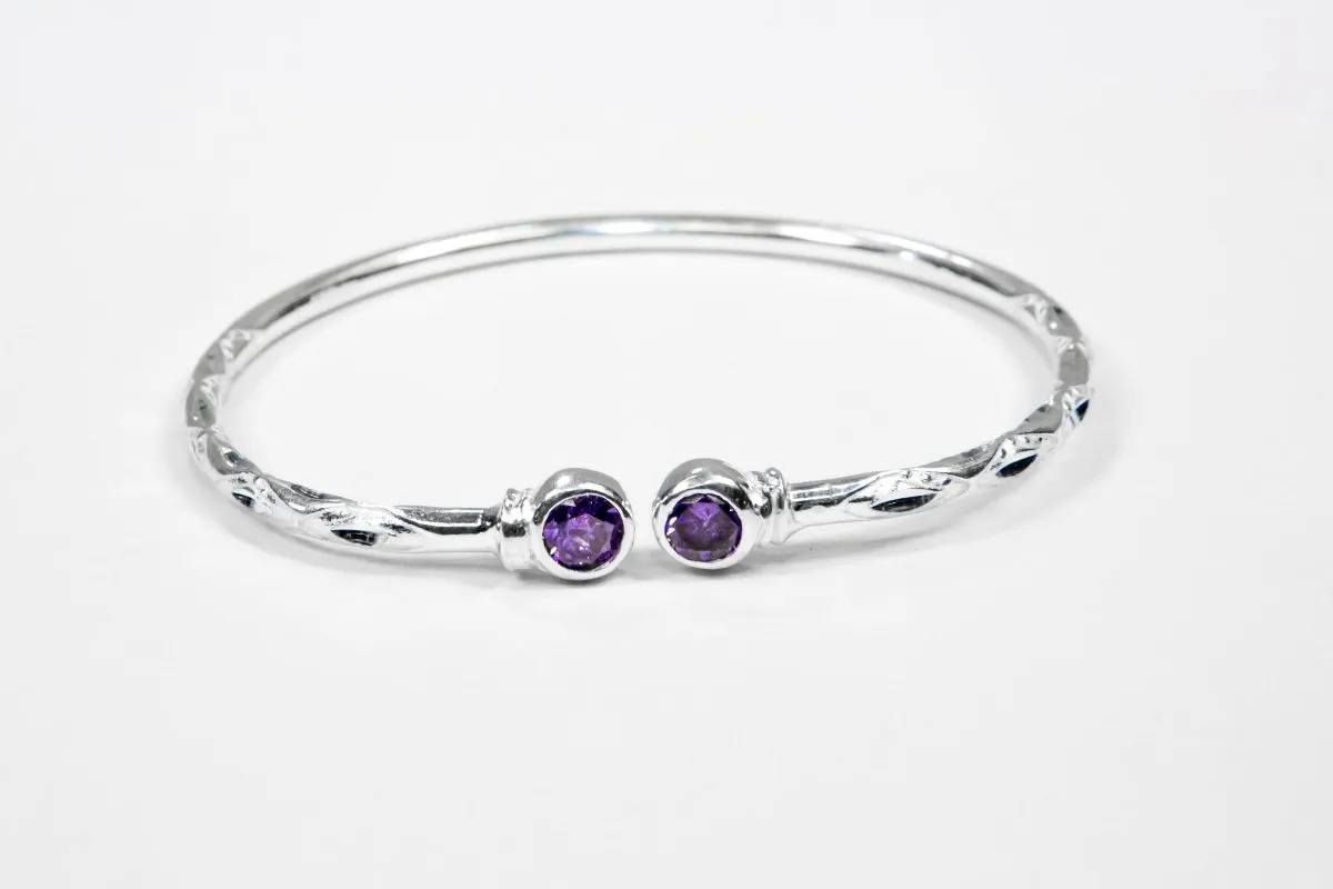 Medium Bangle with Synthetic Amethyst February Birthstone