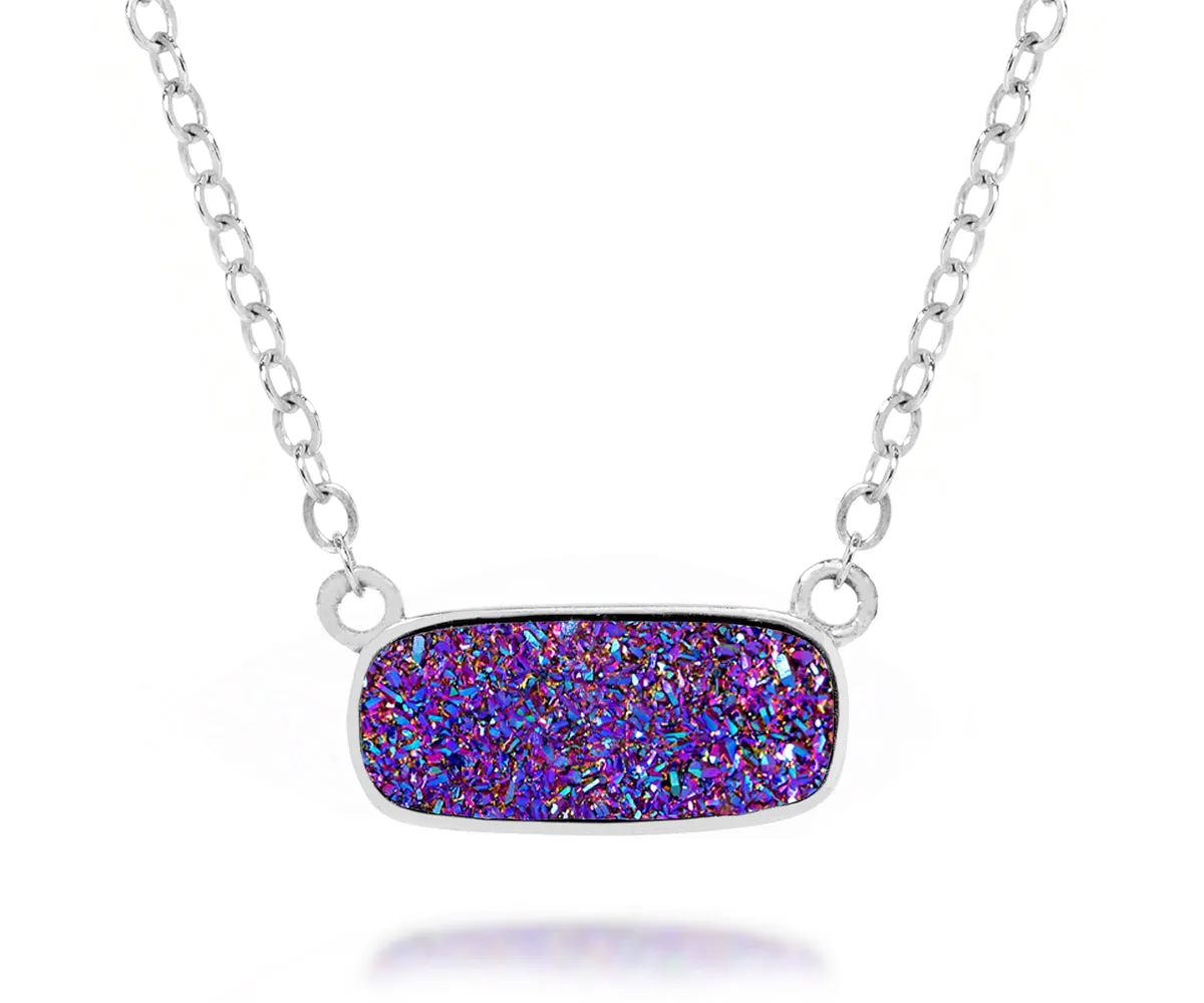 Medium Rectangle Purple Rainbow Druzy Necklace