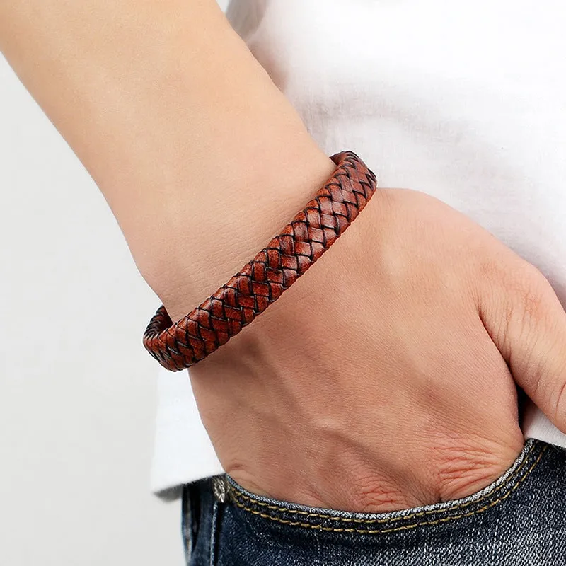 Men's Titanium Steel Woven Leather Bracelet