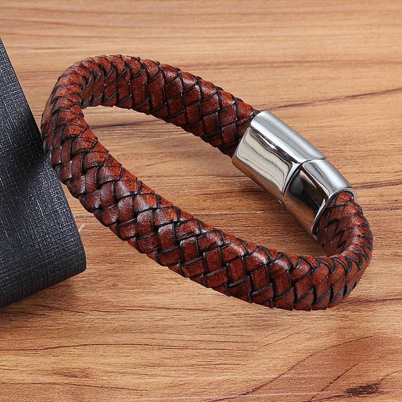 Men's Titanium Steel Woven Leather Bracelet