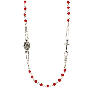 MIRACULOUS AND CROSS - CORAL NECKLACE - WHITE GOLD