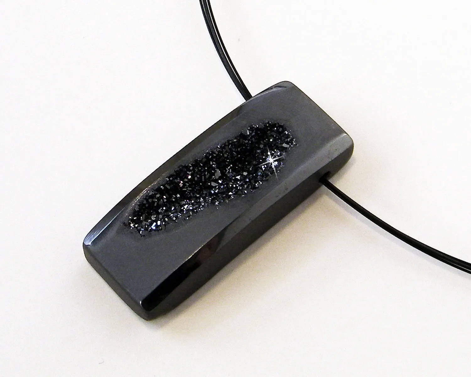 Modern Midnight Black Druzy Necklace