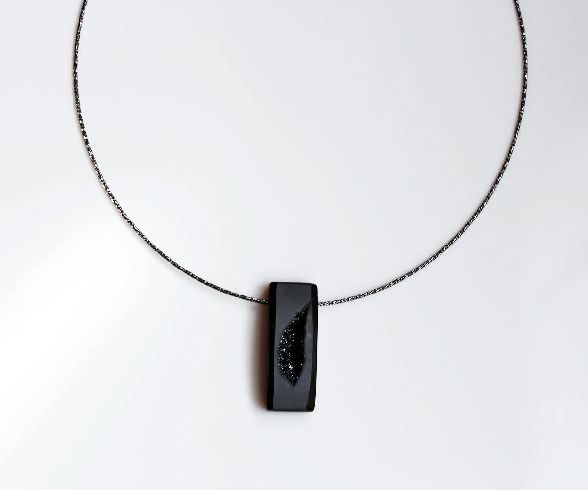 Modern Midnight Black Druzy Necklace