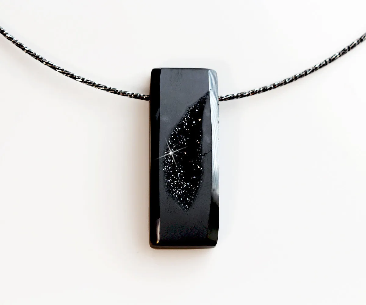 Modern Midnight Black Druzy Necklace