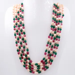 Multi Gemstone Layered Necklace Aventurine Quartz Beads Necklace Fresh Water Pearl Beads Necklace Ruby Beads Layered Necklace SKU: 6143342