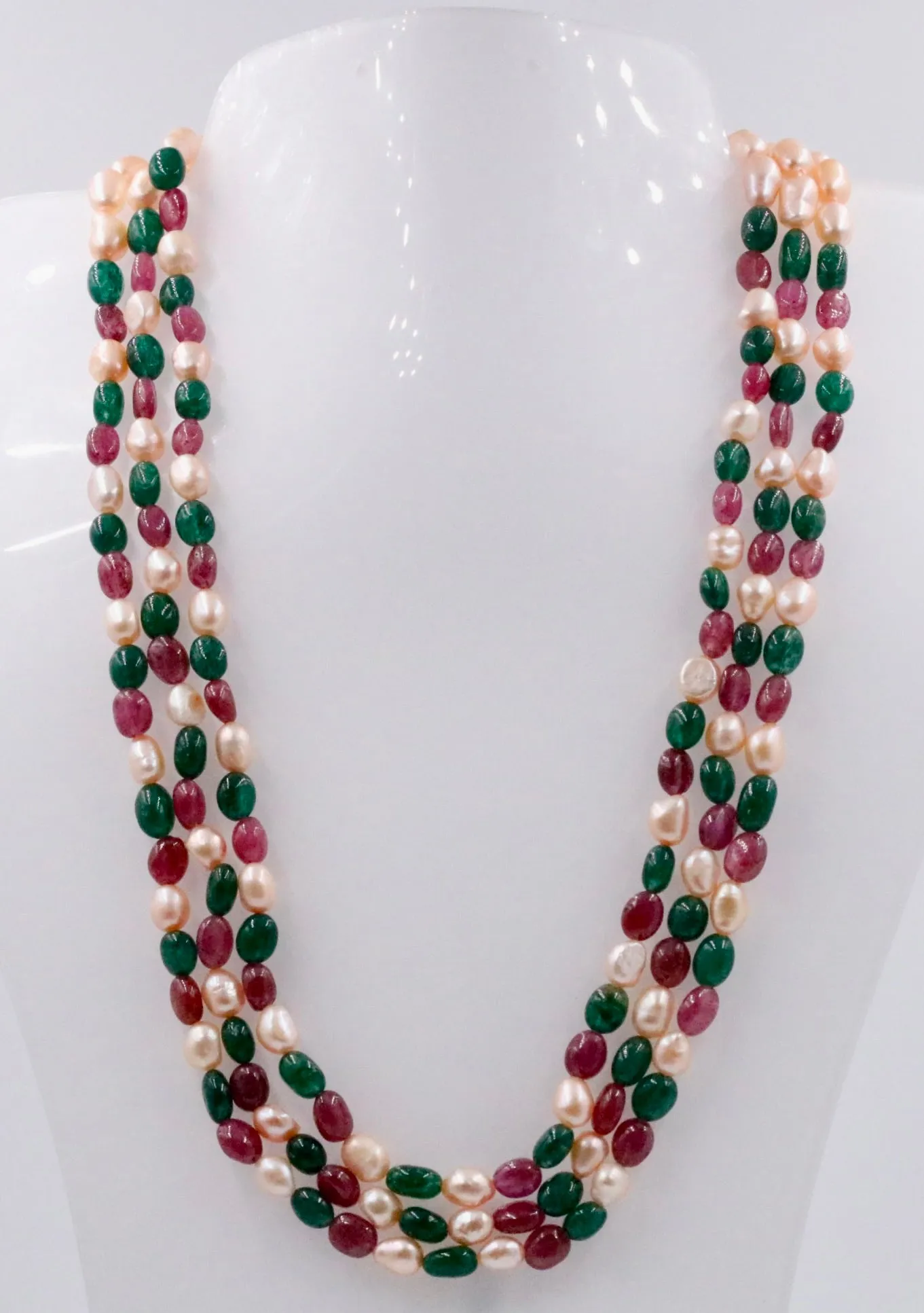 Multi Gemstone Layered Necklace Aventurine Quartz Beads Necklace Fresh Water Pearl Beads Necklace Ruby Beads Layered Necklace SKU: 6143342