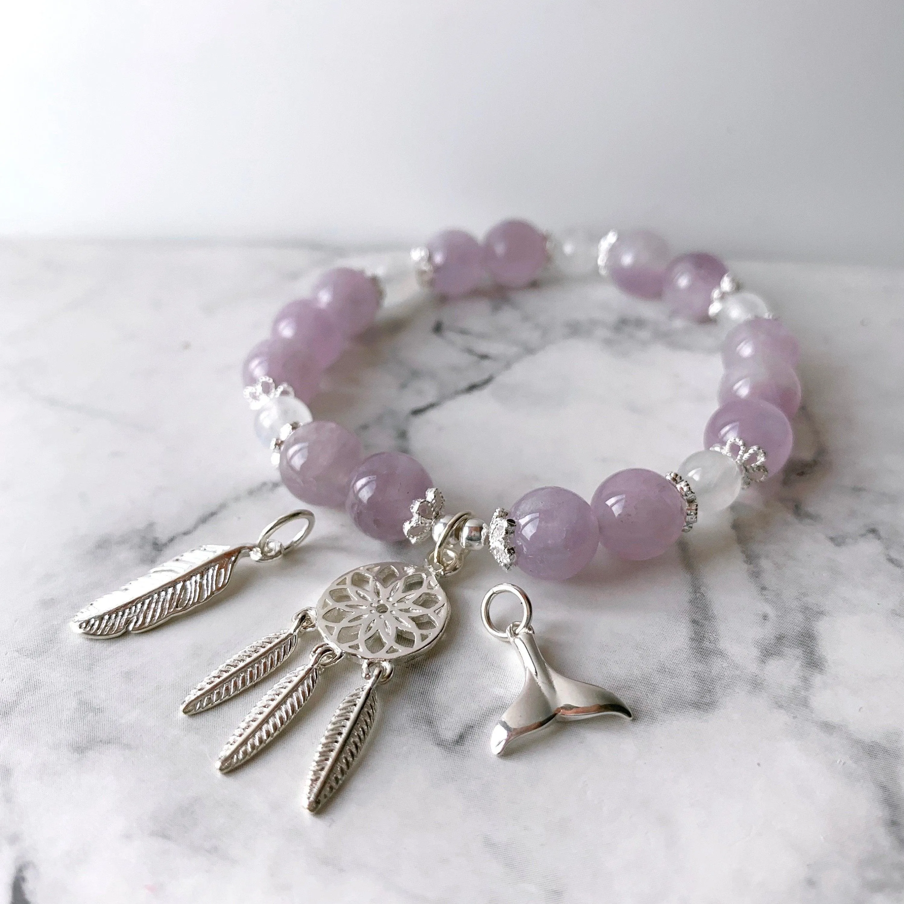 Natural Amethyst & Moonstone Flower Bracelet
