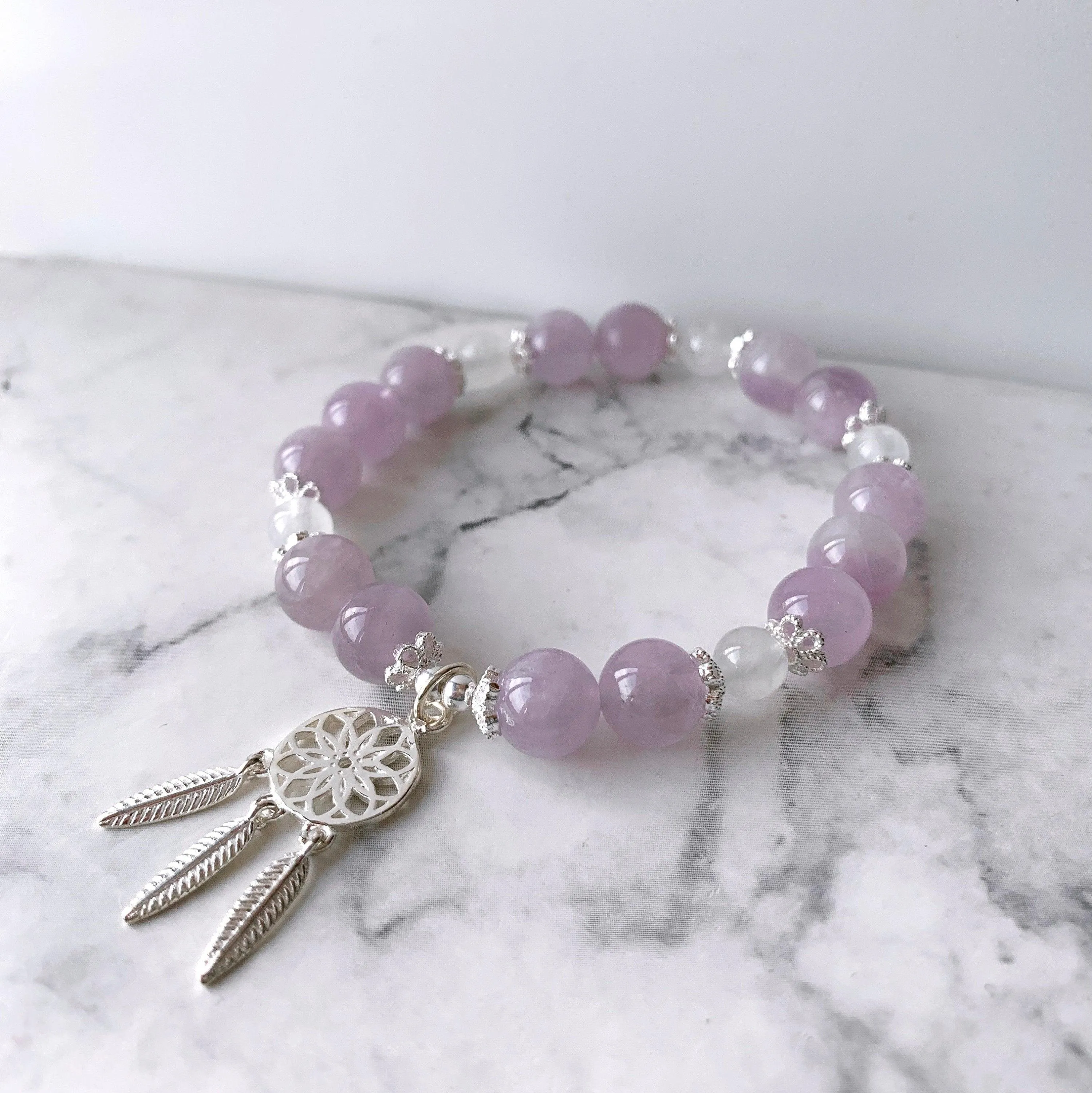 Natural Amethyst & Moonstone Flower Bracelet