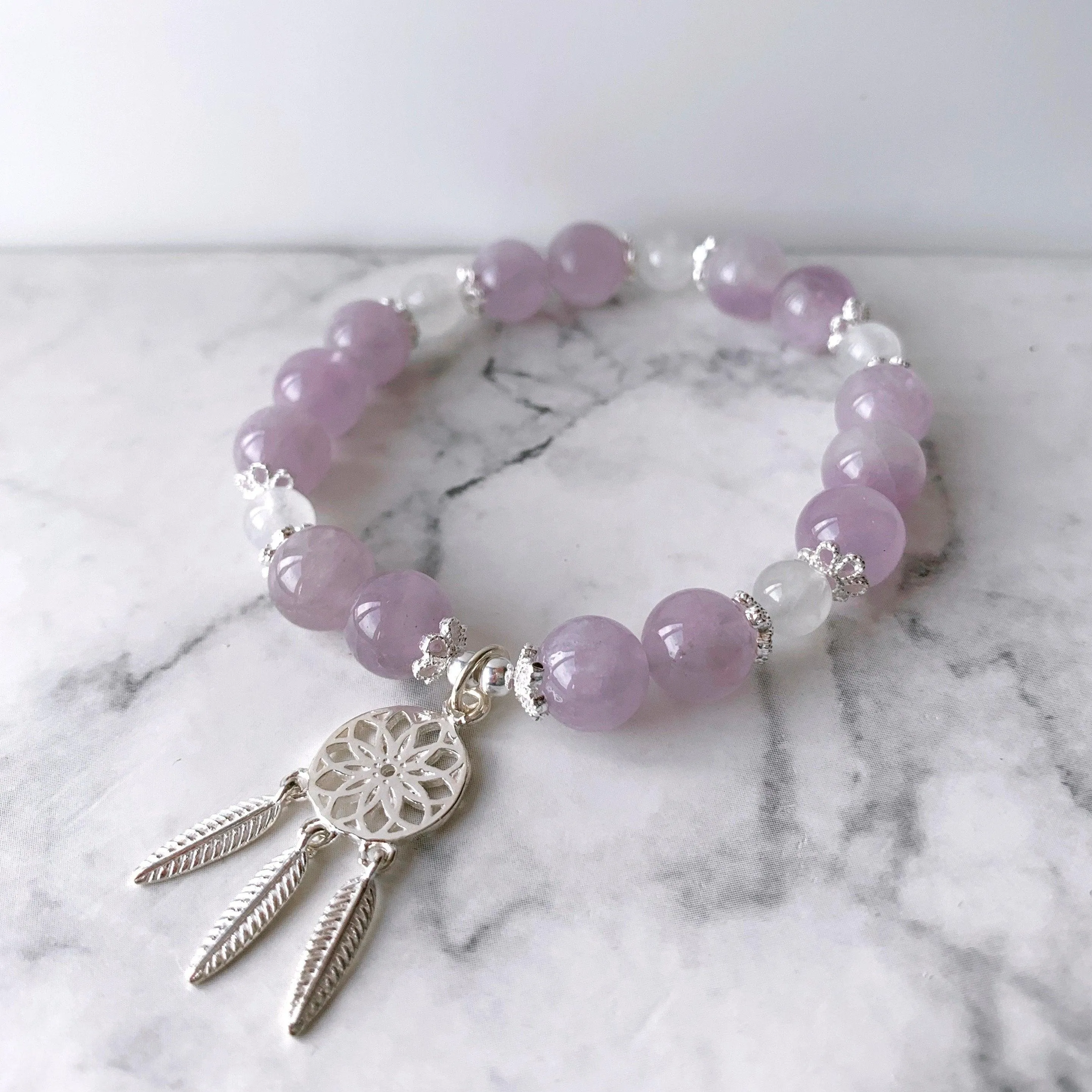 Natural Amethyst & Moonstone Flower Bracelet