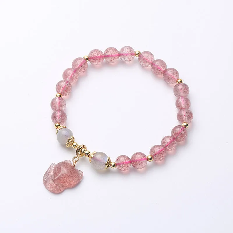 Natural Strawberry Crystal Moonstone Universal Buckle Fox Bracelet
