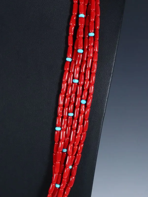 Navajo Jewelry Natural Coral and Turquoise Jocla Necklace