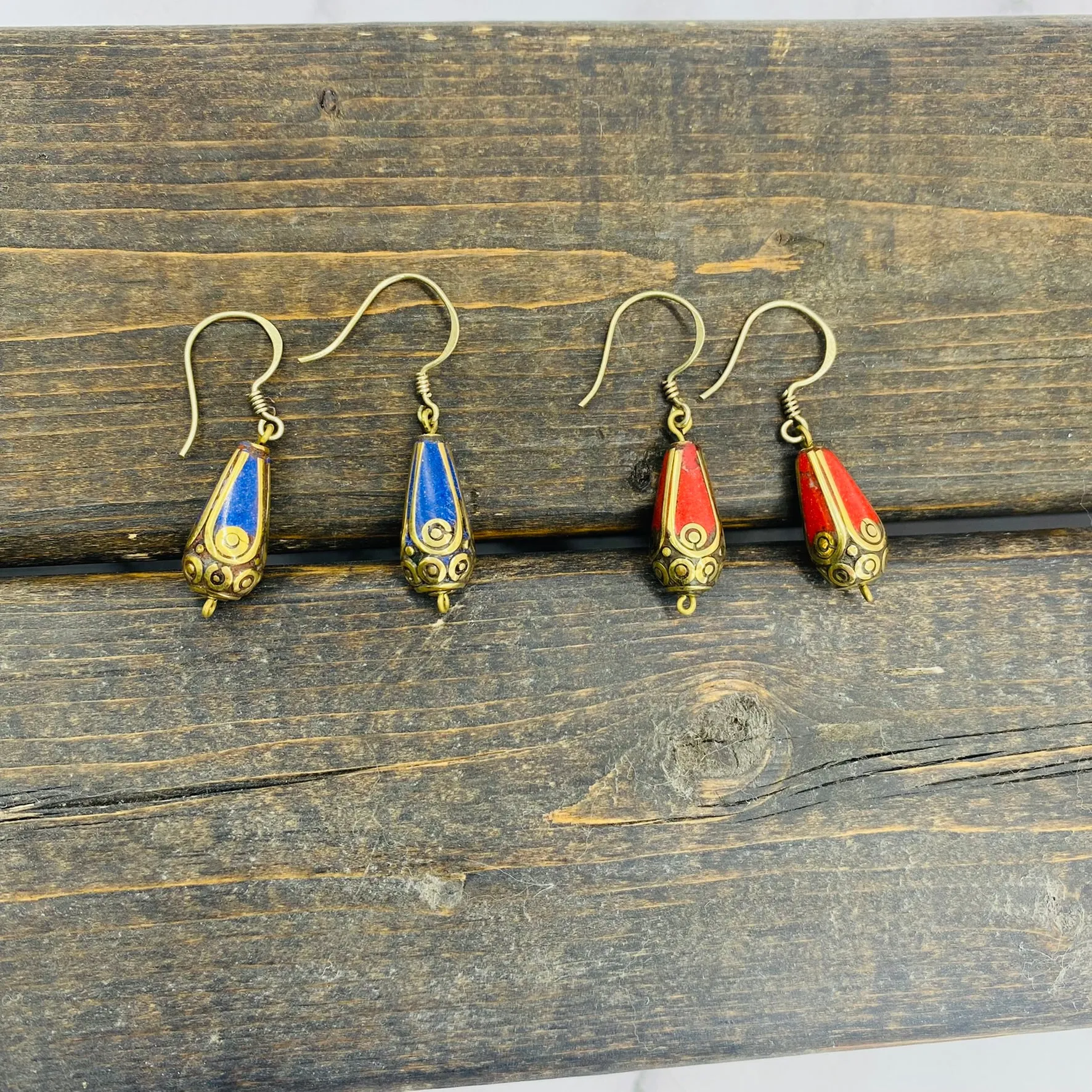 Nepali Turquoise and Coral Earring/ Tear Shaped/Simple Gemstone Earring/Simple Earring/Small Dangle Earring/Boho/Hippie Jewelry