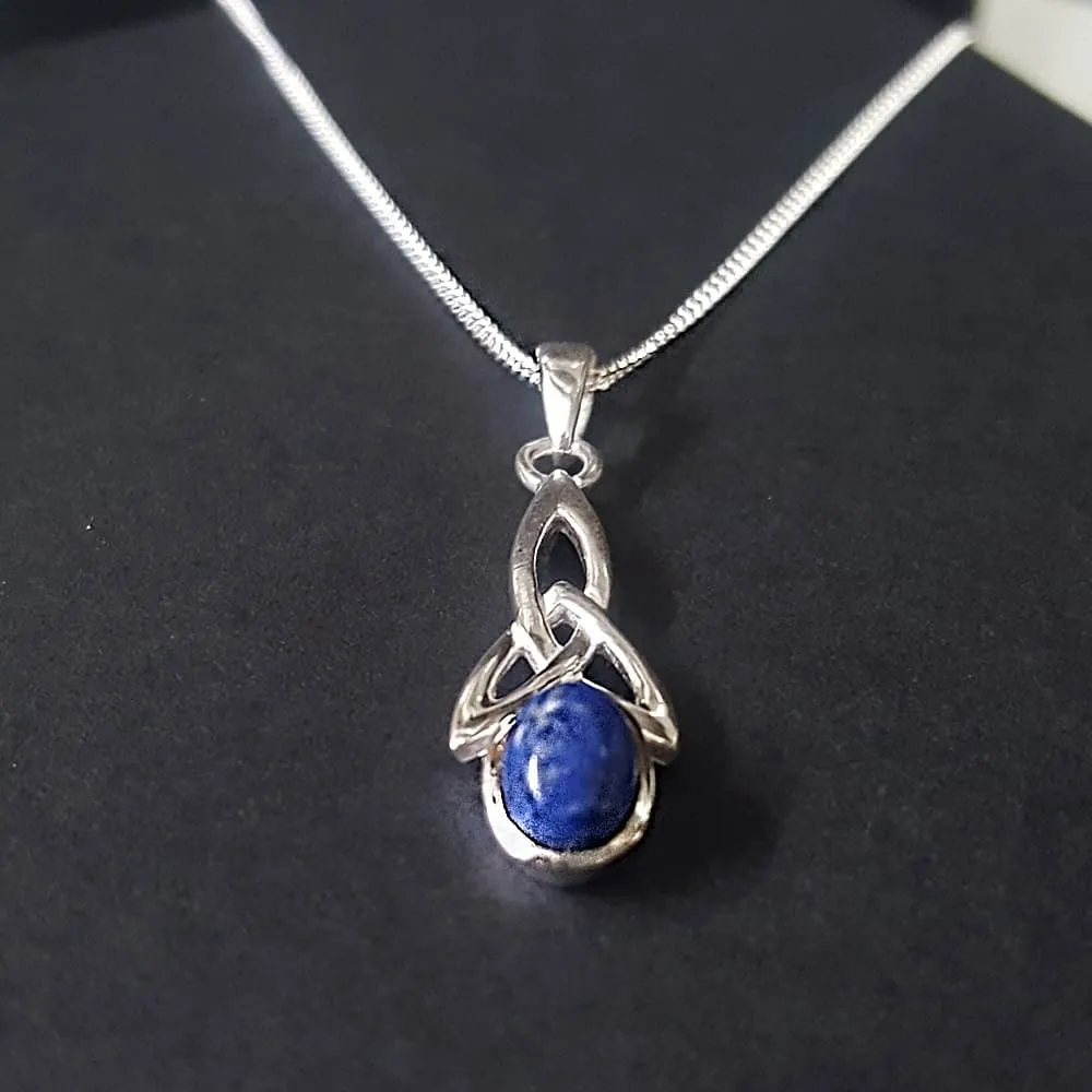 NEW: Blue Lapis Celtic Necklace, Sterling Silver and Lapis Lazuli
