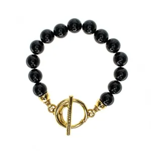 Nikki Lissoni Smooth Black Onyx Gold Plated Beaded Bracelet
