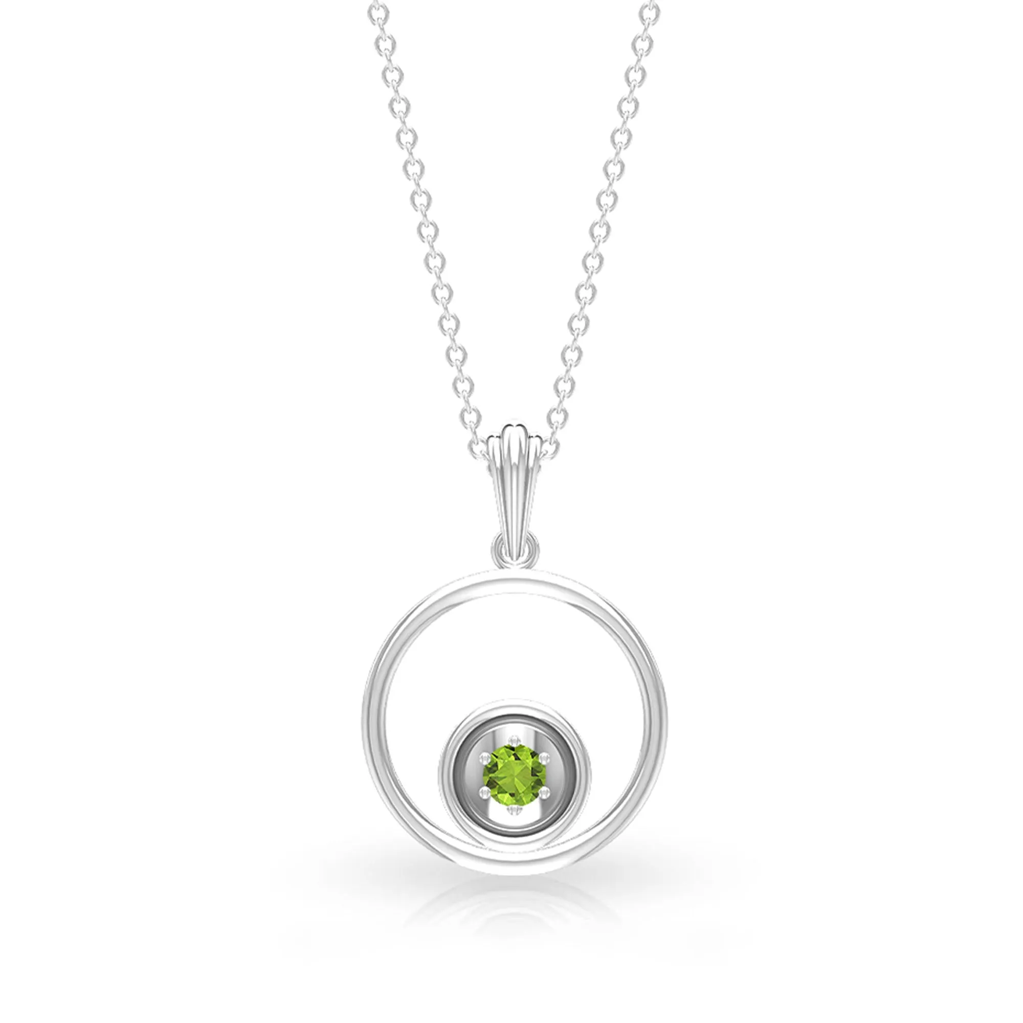 Open Circle Solitaire Peridot Pendant Necklace