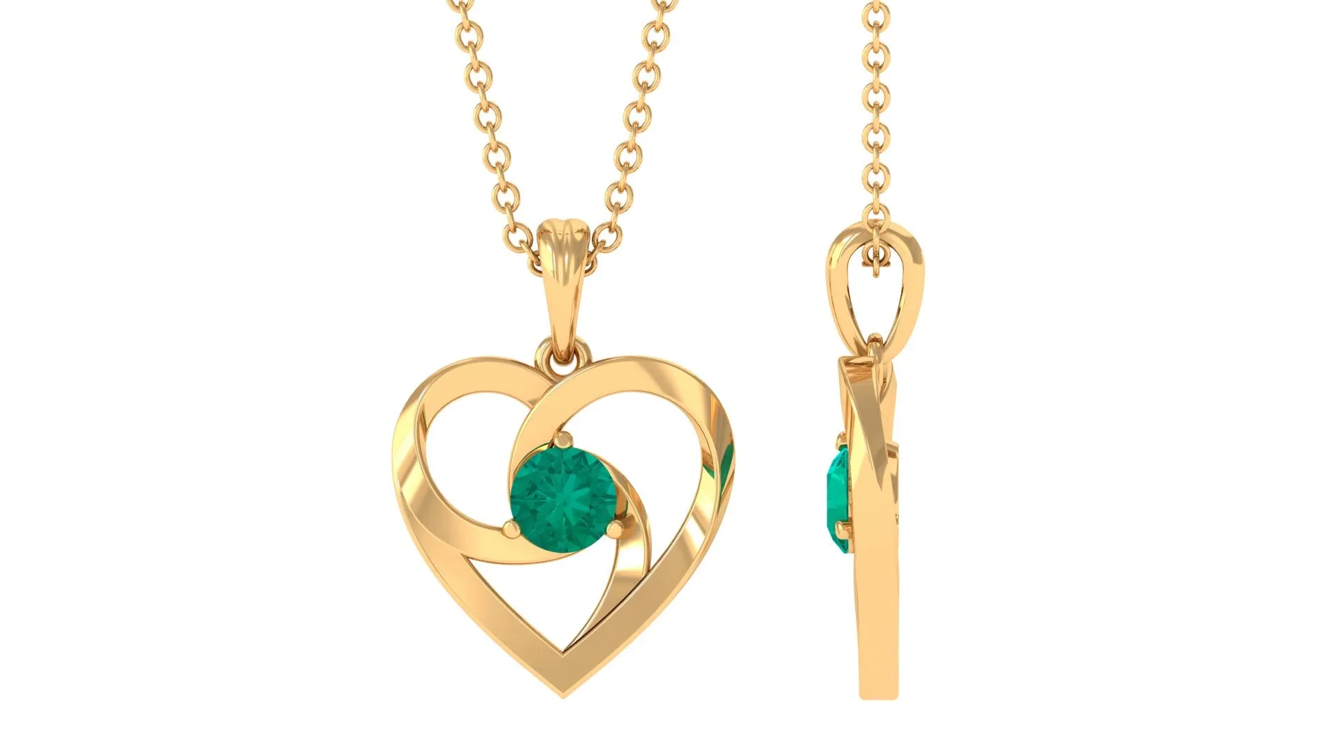 Open Heart Solitaire Emerald Pendant Necklace
