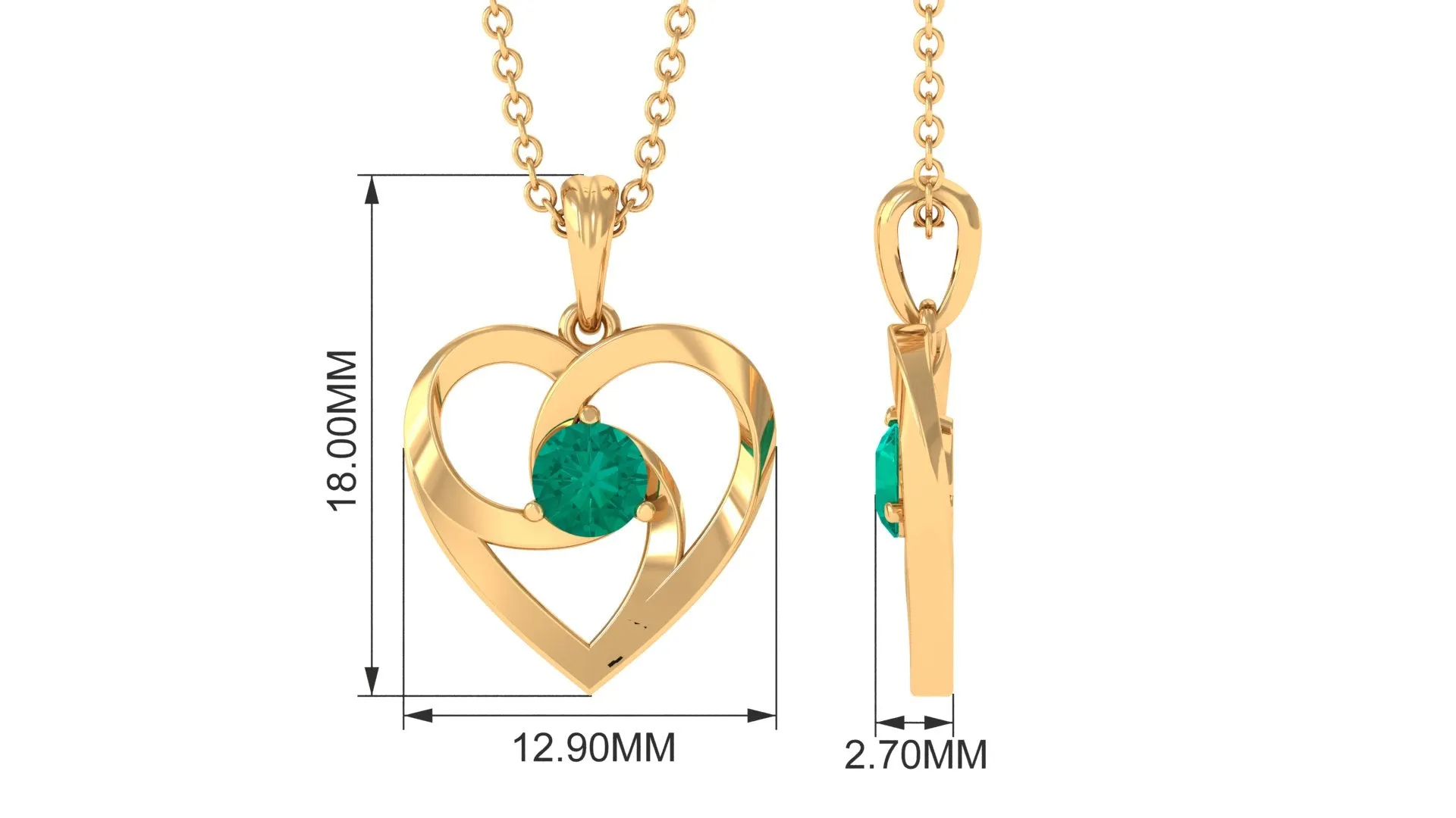 Open Heart Solitaire Emerald Pendant Necklace