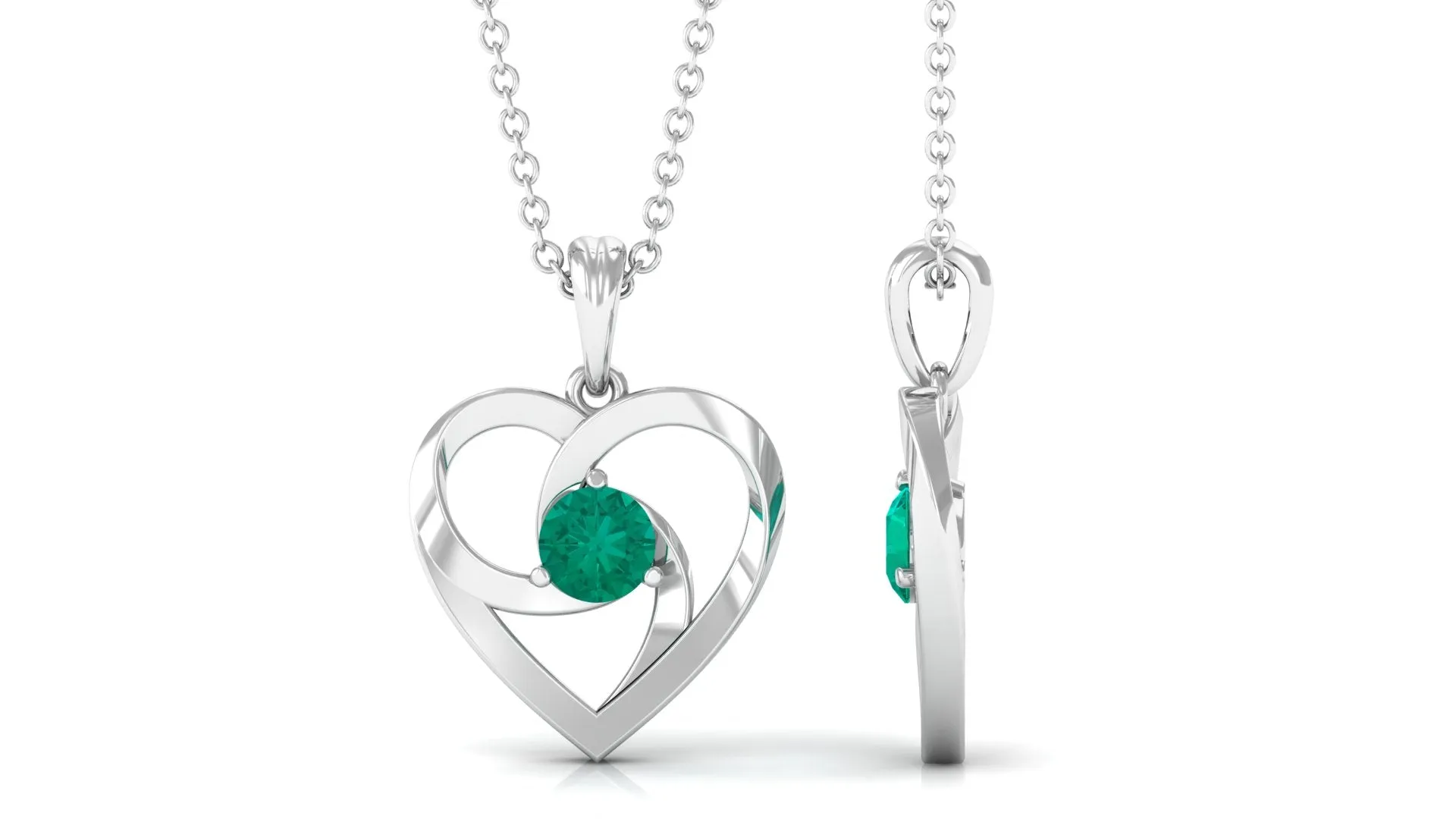 Open Heart Solitaire Emerald Pendant Necklace