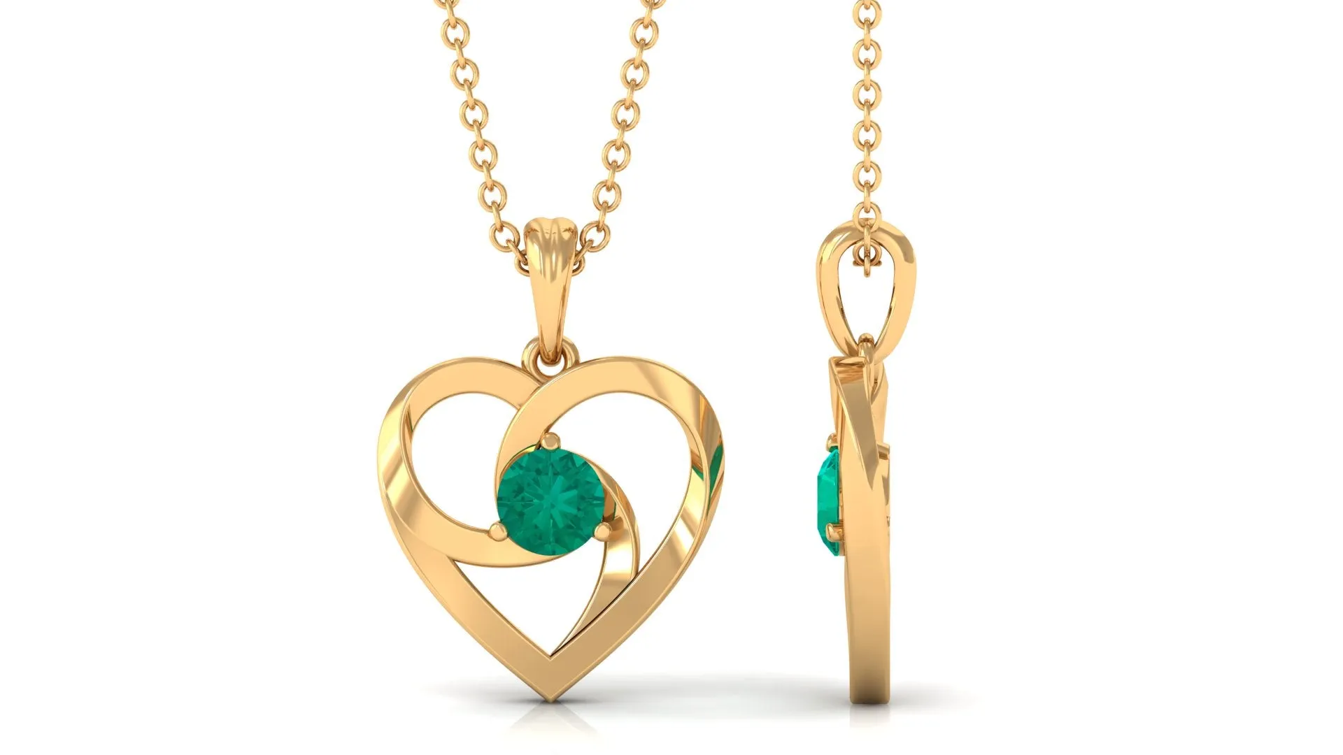 Open Heart Solitaire Emerald Pendant Necklace