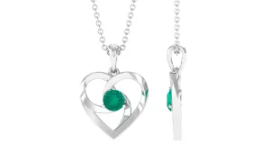 Open Heart Solitaire Emerald Pendant Necklace