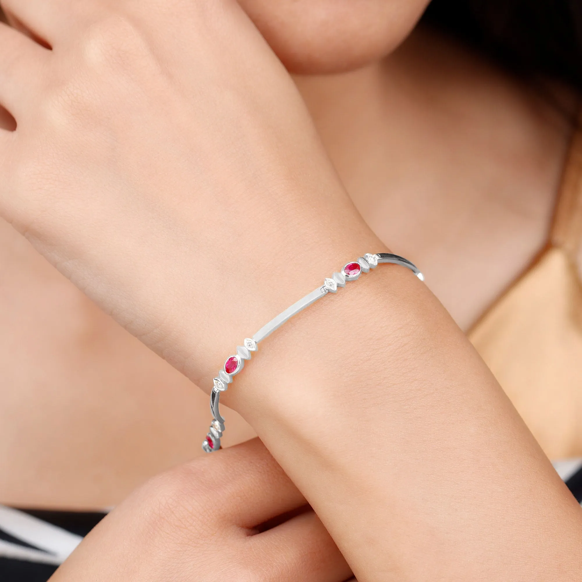 Oval Lab Grown Ruby Link Bracelet with Moissanite