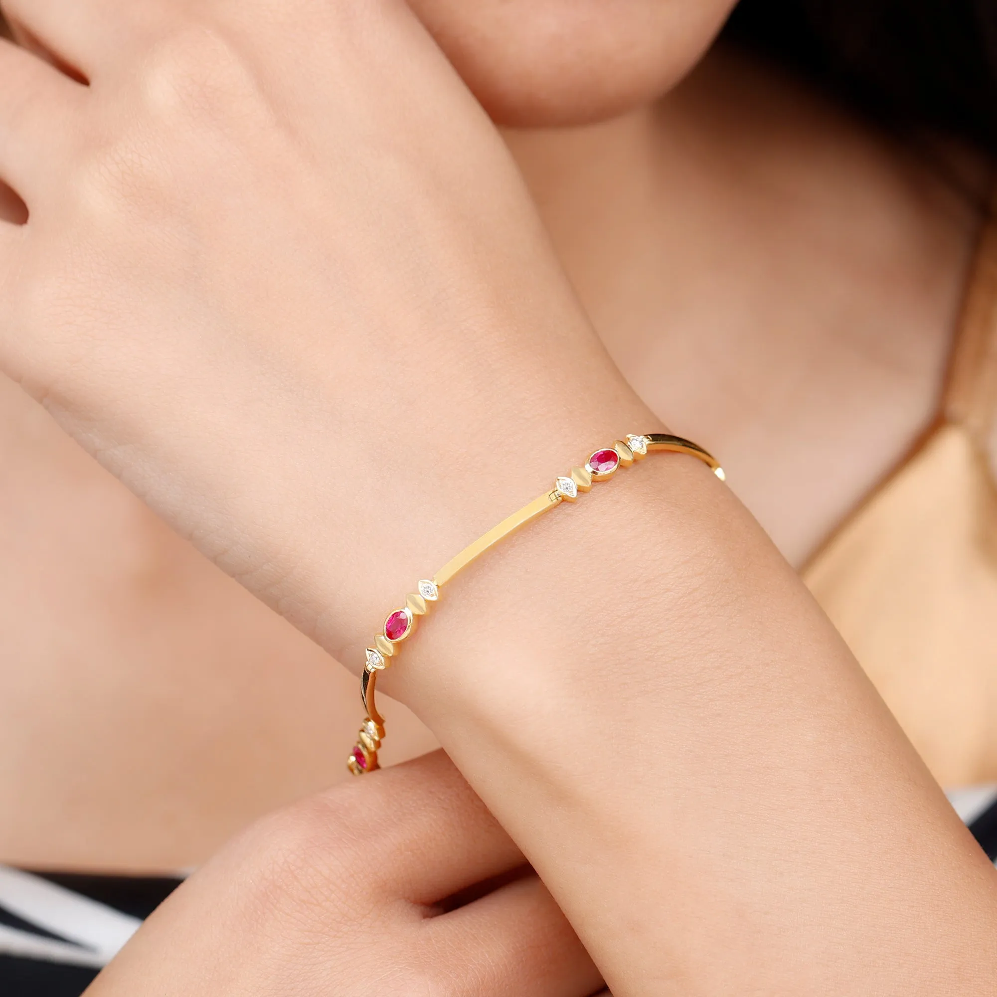 Oval Lab Grown Ruby Link Bracelet with Moissanite