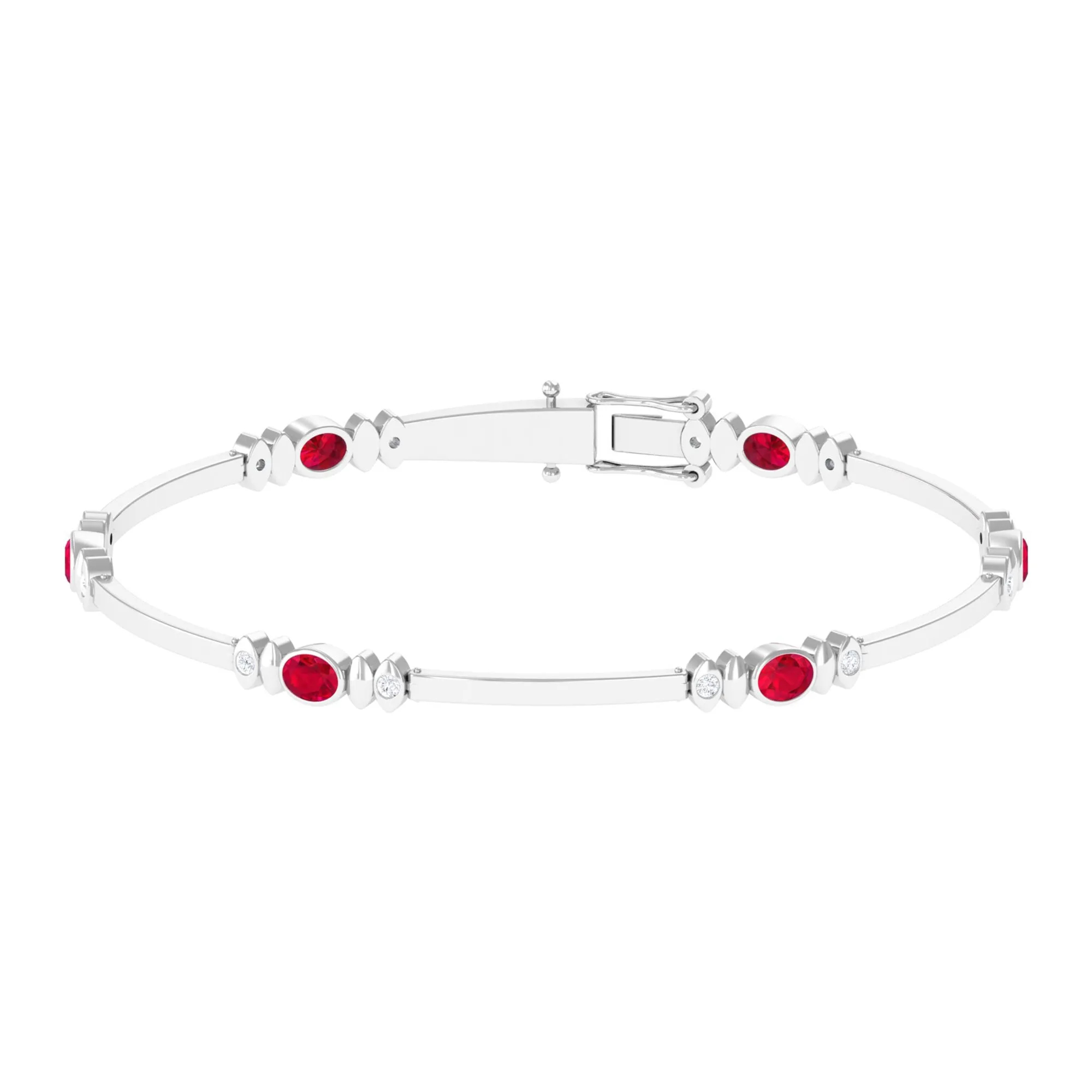 Oval Lab Grown Ruby Link Bracelet with Moissanite
