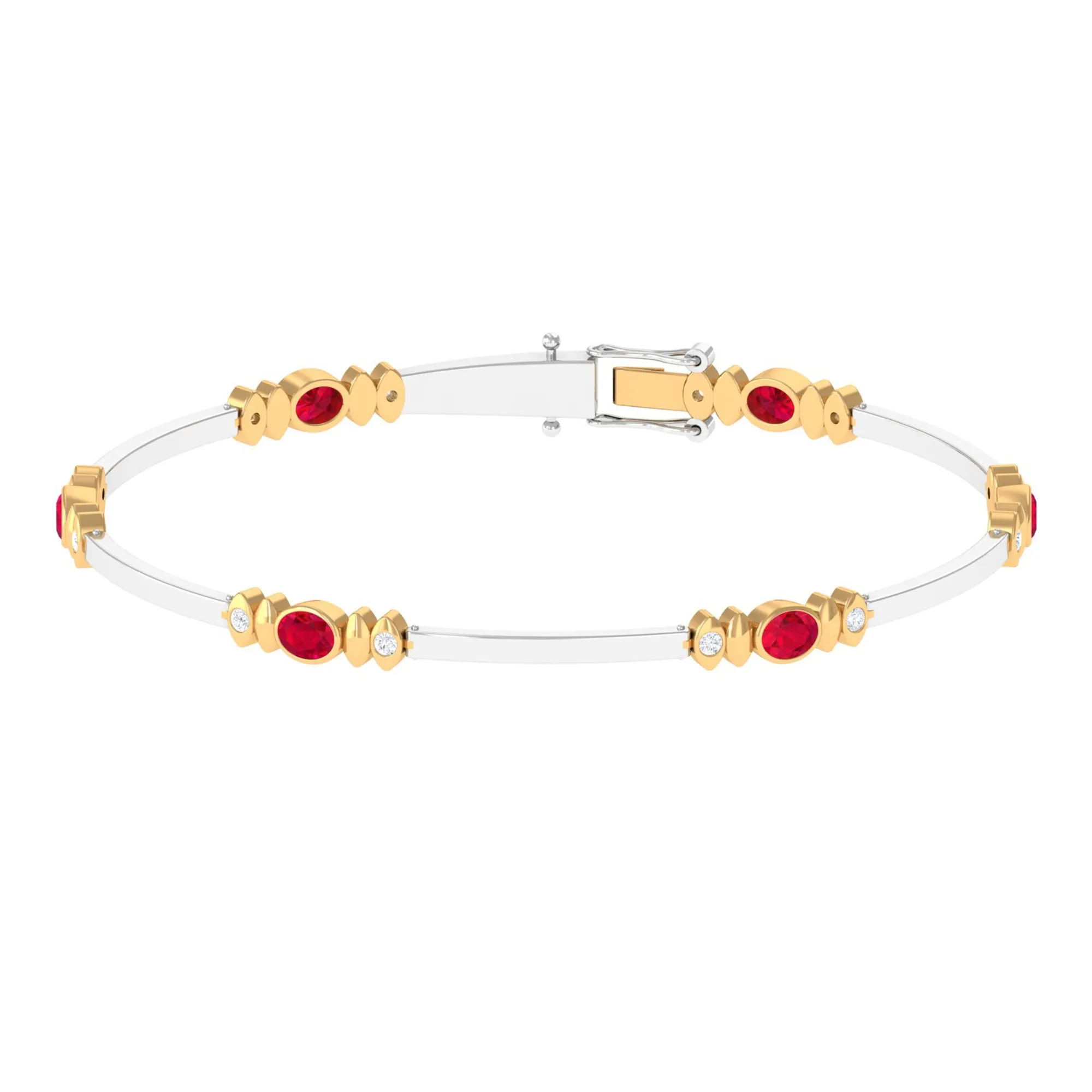 Oval Lab Grown Ruby Link Bracelet with Moissanite