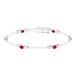 Oval Lab Grown Ruby Link Bracelet with Moissanite