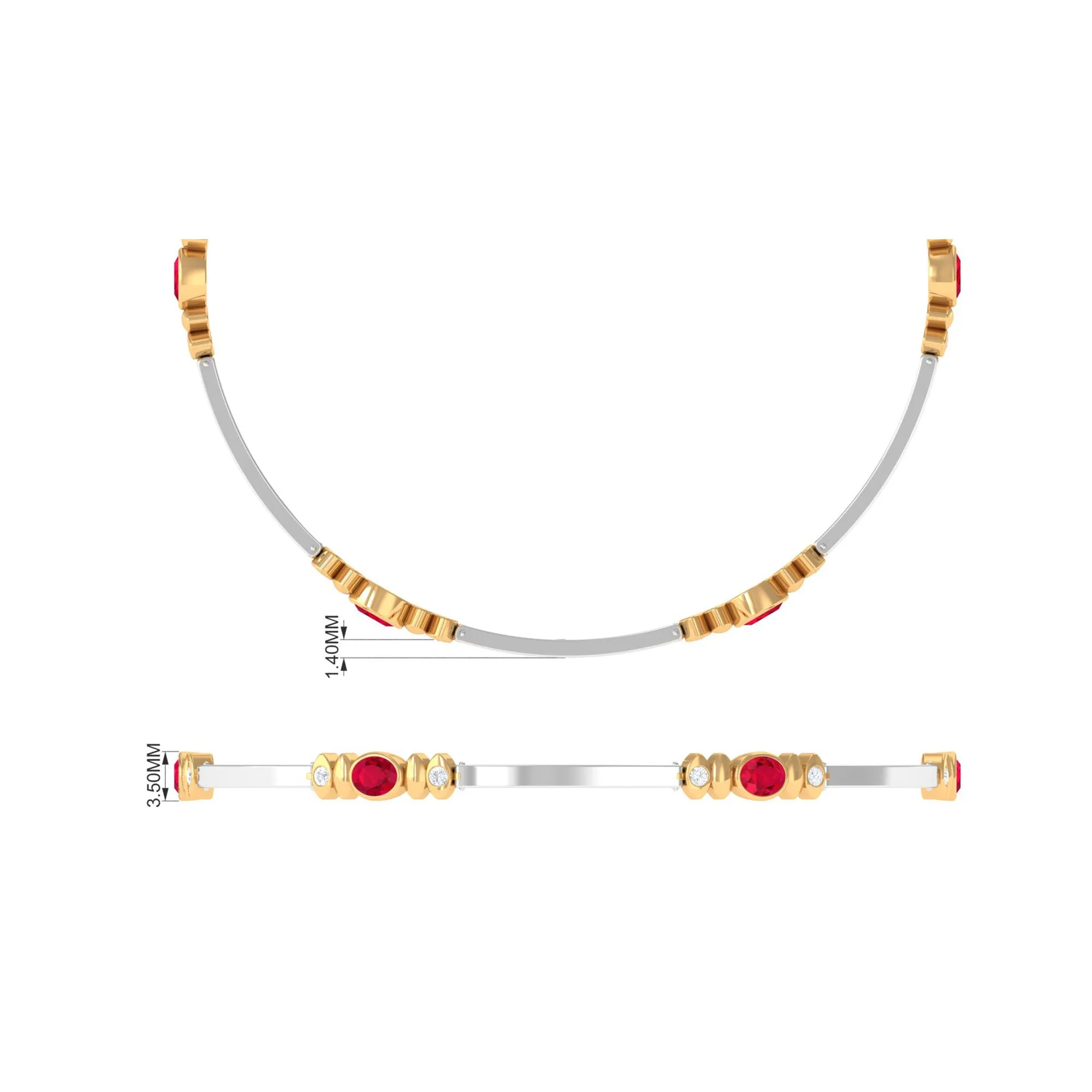 Oval Lab Grown Ruby Link Bracelet with Moissanite