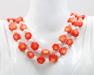Pearl and Coral Flower Necklace Cultured Pearls Small Pearl Necklace Coral Cultured Pearls and Coral Sarafa Indian Necklace SKU:6142818