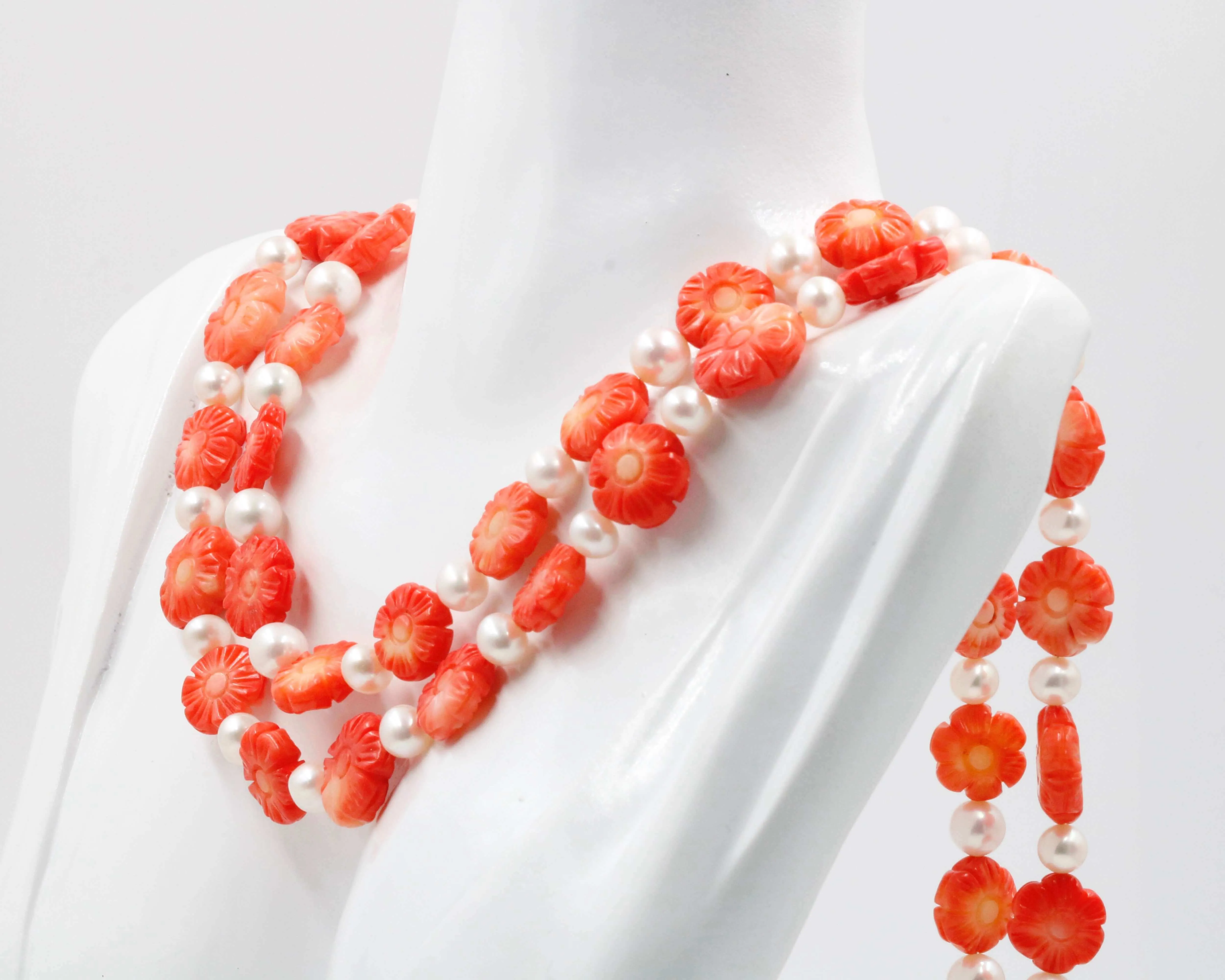 Pearl and Coral Flower Necklace Cultured Pearls Small Pearl Necklace Coral Cultured Pearls and Coral Sarafa Indian Necklace SKU:6142818