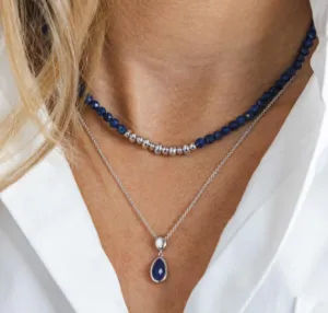 Pebble Azure Gemstone Duo Droplet Necklace