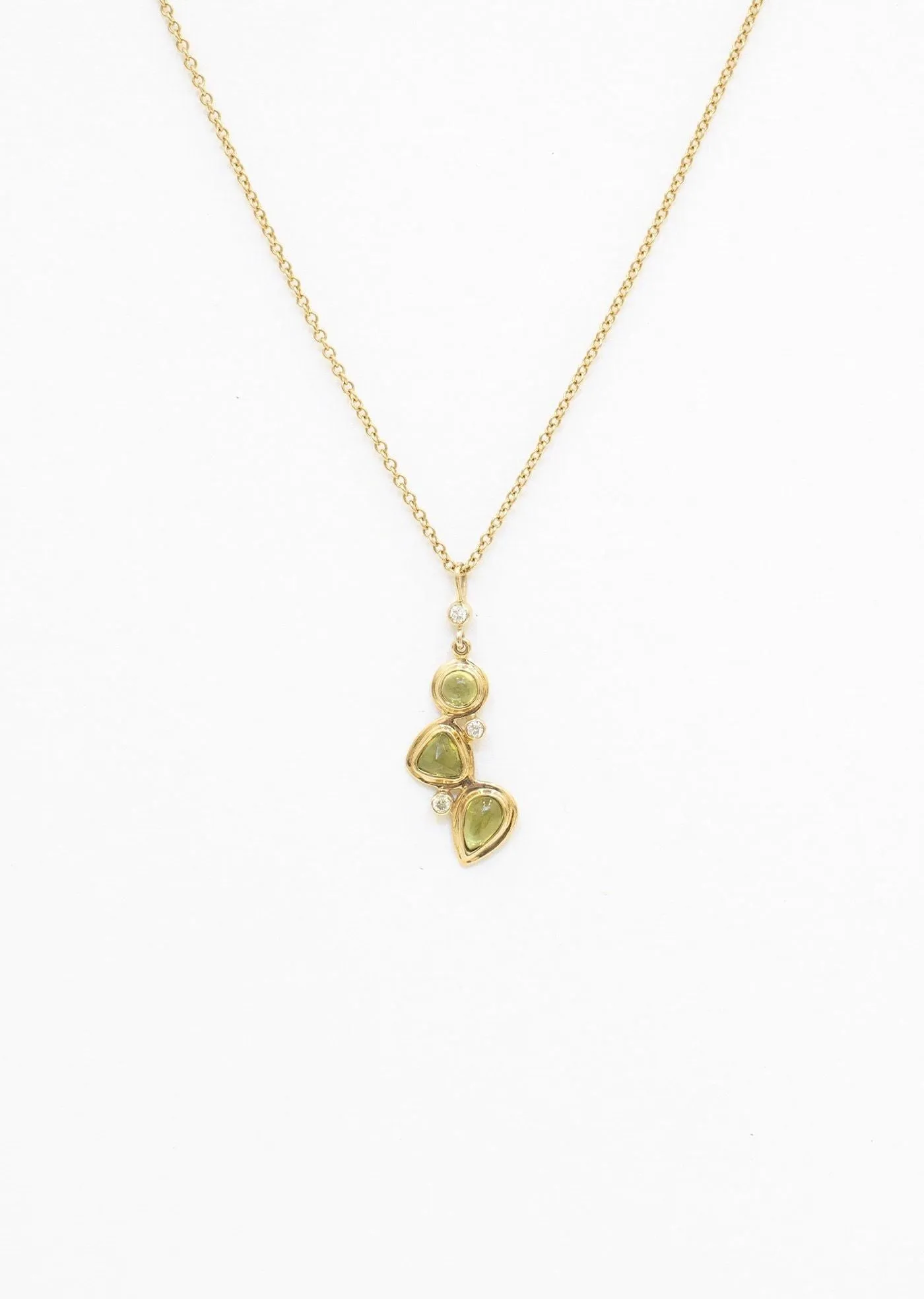 Peridot & Diamond 14K Gold Pendant, Mosaic 3 Stone