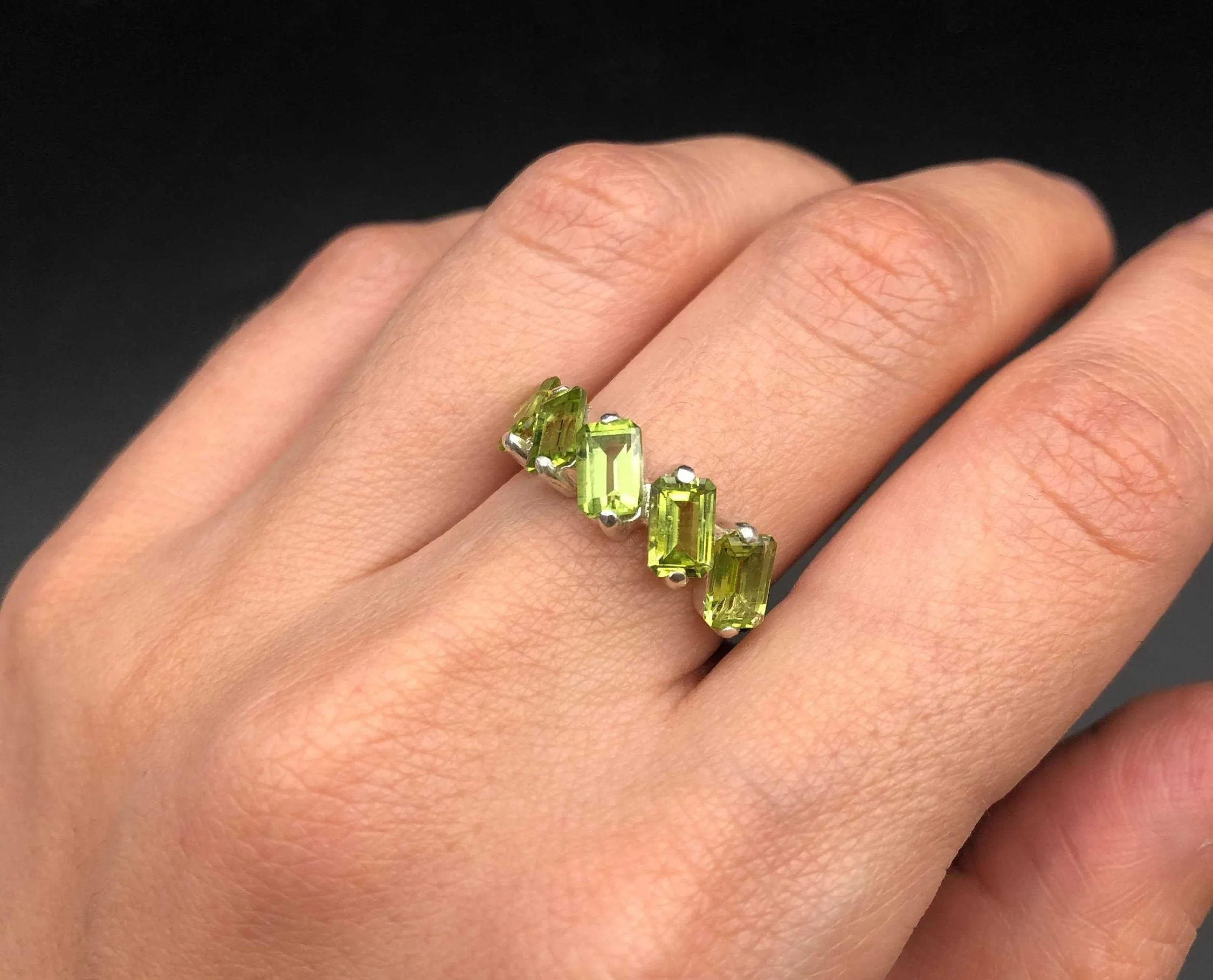 Peridot Baguette Ring - Green Gemstone Ring - August Birthstone Ring
