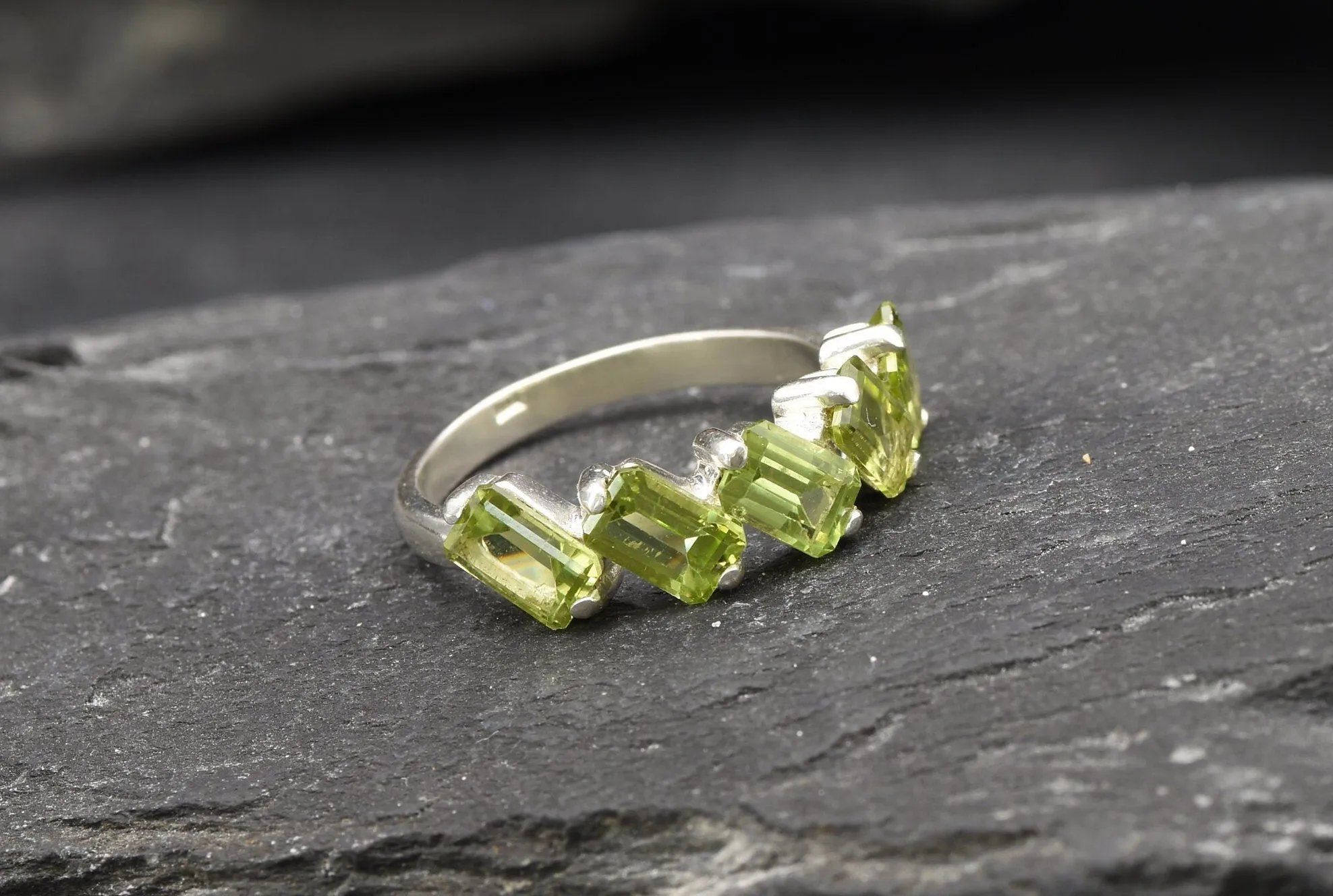 Peridot Baguette Ring - Green Gemstone Ring - August Birthstone Ring